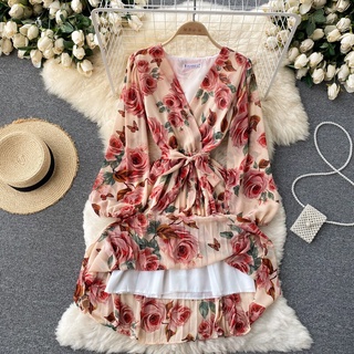 Shein Profunda V Neck Floral Imprimir Boho Vestido Com Cinto