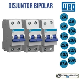 Disjuntor Weg Bipolar Mdw Curva C 2A, 4A, 6A, 10A, 16A, 20A, 25A, 32A, 40A, 50A e 63A