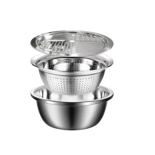 Multifuncional De Aço Inoxidável Bacia Dreno Cesta Cortador Ralador De Legumes Saladas Fruta Kit 3 Em 1 Cozinha