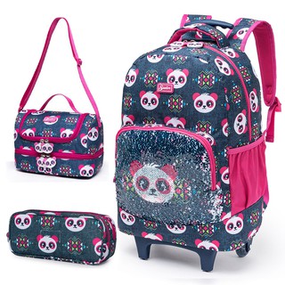 Kit Escolar Mochila Spector Estojo Lancheira Meninas Panda Autêntica Resistente Original