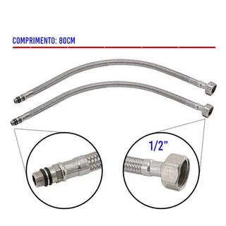 Engate Rabicho Par 80cm Monocomando Mangueira Grande Misturador Flexível Comprido Torneira Água Quente Fria Par Banheiro Cozinha