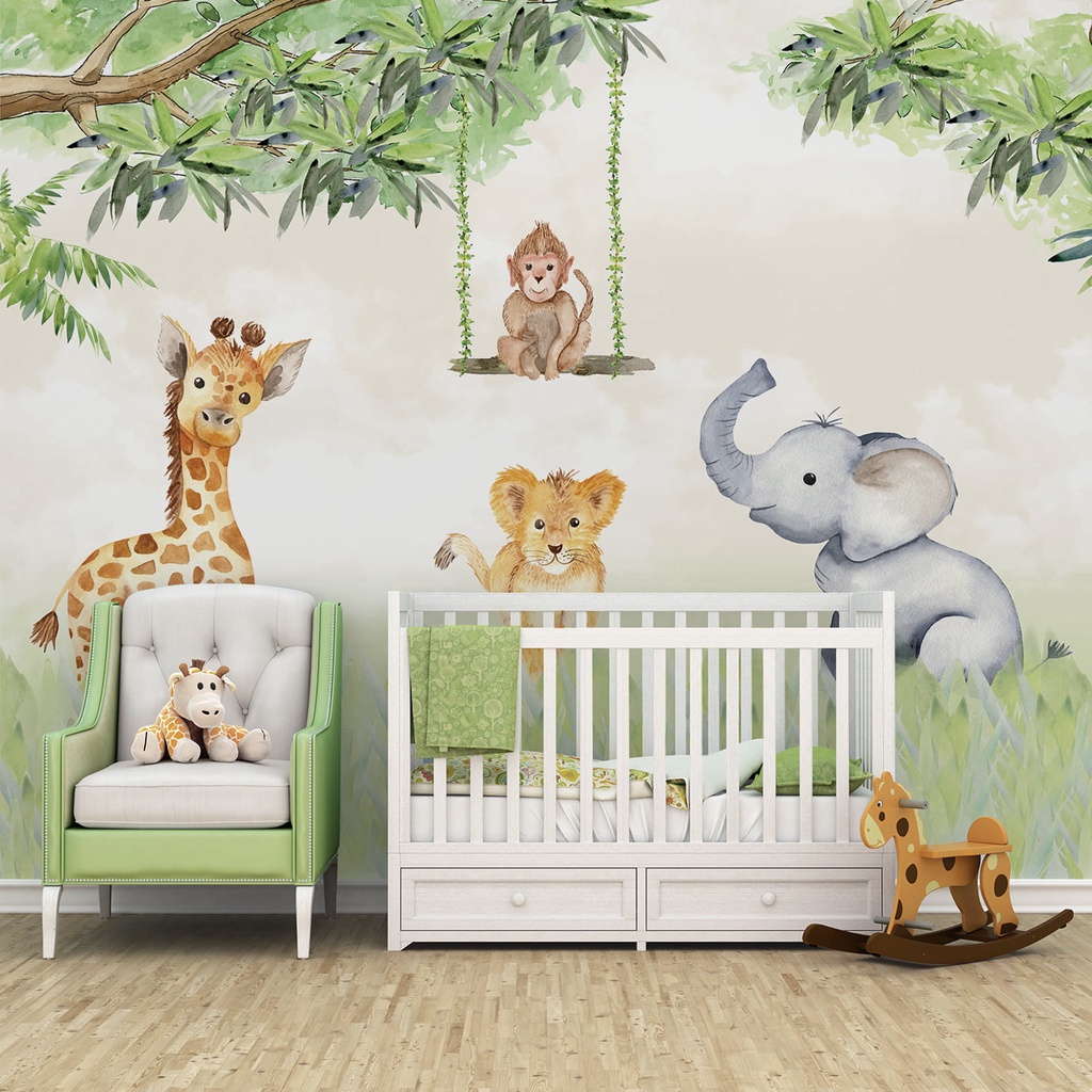 Papel de parede personalizado com foto 3D para quarto de crianças, desenho  animado, leão, tigre, cartaz, quarto infantil, decoração de parede, papel