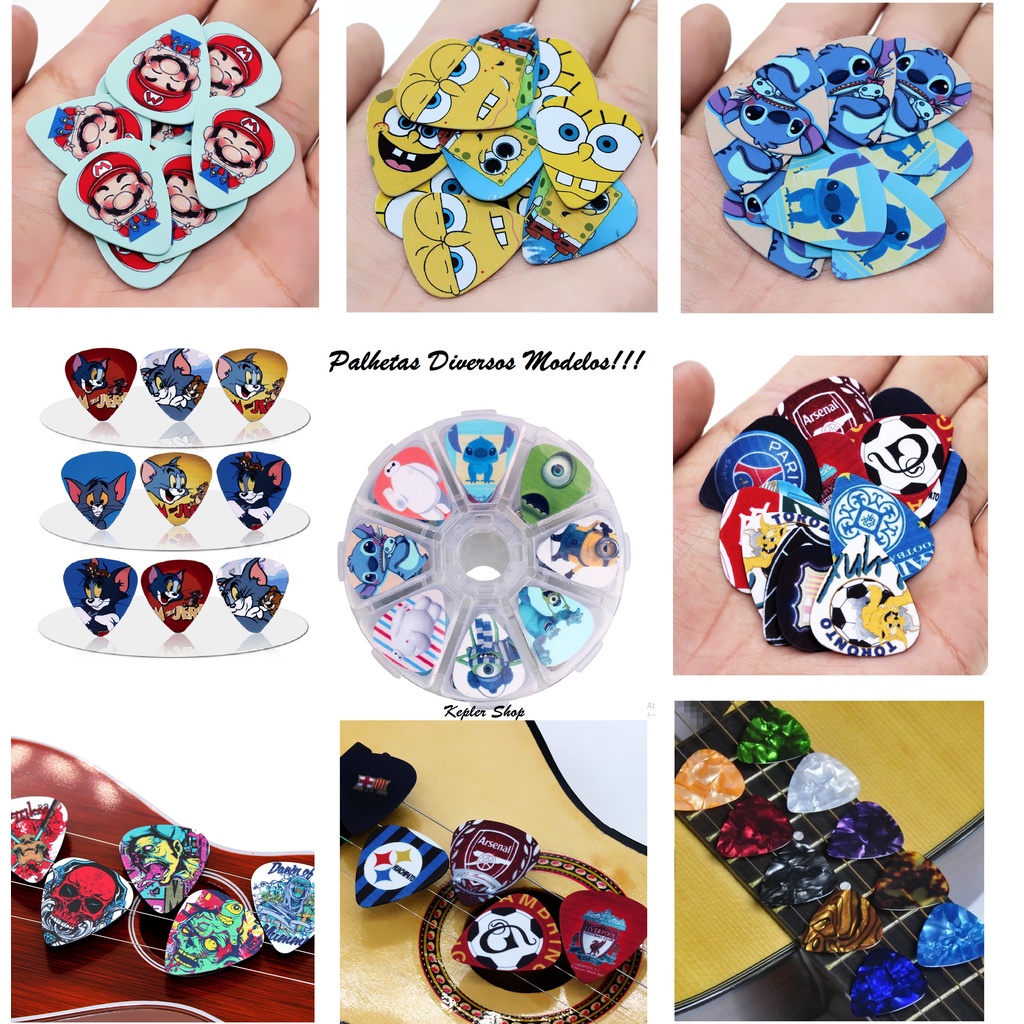 Kit 5uni Palheta personalizada violão guitarra anime naruto geek Bob Esponja Mario Minions desenho animado
