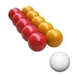 Jogo de sinuca com bolas vermelhas e brancas
