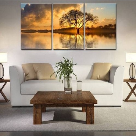 Kit Quadros Decorativos Sala Quarto Arvore Por Do Sol 5 Peças