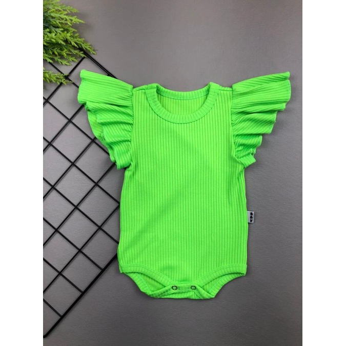 Body para Bebe Manga Babado Canelado Verde Neon