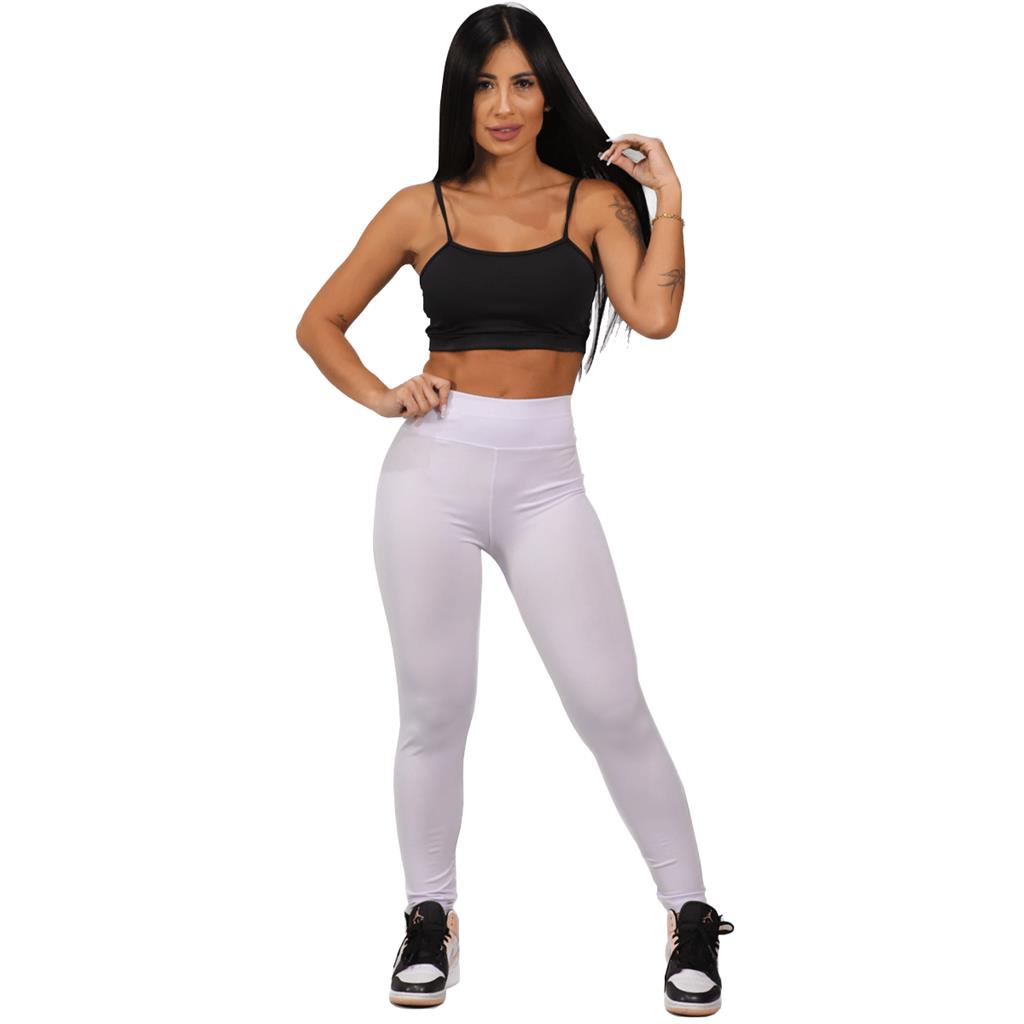 Calça Legging Leg Branca Lisa Grossa Fitness Academia Feminina Caminhada  Nao Transparente