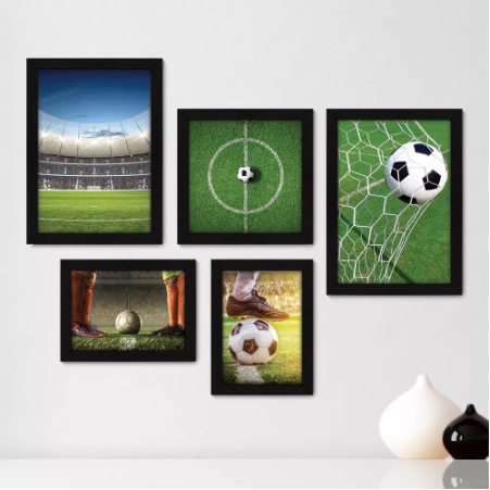 Quadro Mosaico 5 Peças Para Sala/Quarto Decoração Bolas de Futebol