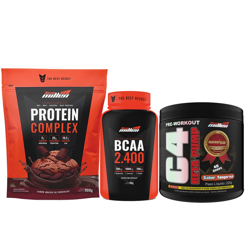 Suplemento para Hipertrofia Whey Protein Complex + Bcaa + Pre Treino C4