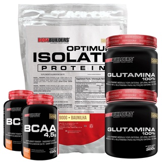 Kit Whey Optimum Isolate Protein 900g + 2x BCAA 4.5 100g + 2x Glutamina 100% 300g - Kit Para Ganho de Massa Muscular Magra e Potencialização no Treino de Musculação na Academia - Bodybuilders