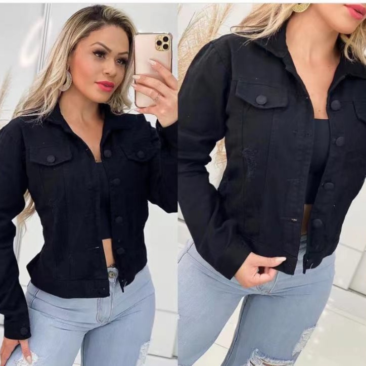 Jaqueta preta feminina sales jeans