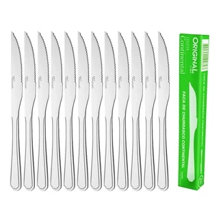 Jogo Aco Inox 12 Faca Mesa Churrasco Premium Continental.