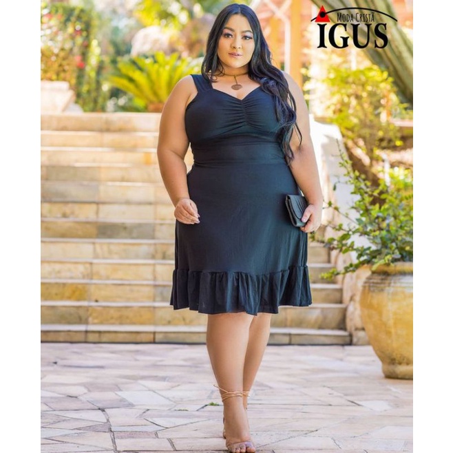 Vestidos Plus Size Curto Básico Moda Curve Malha Viscolycra