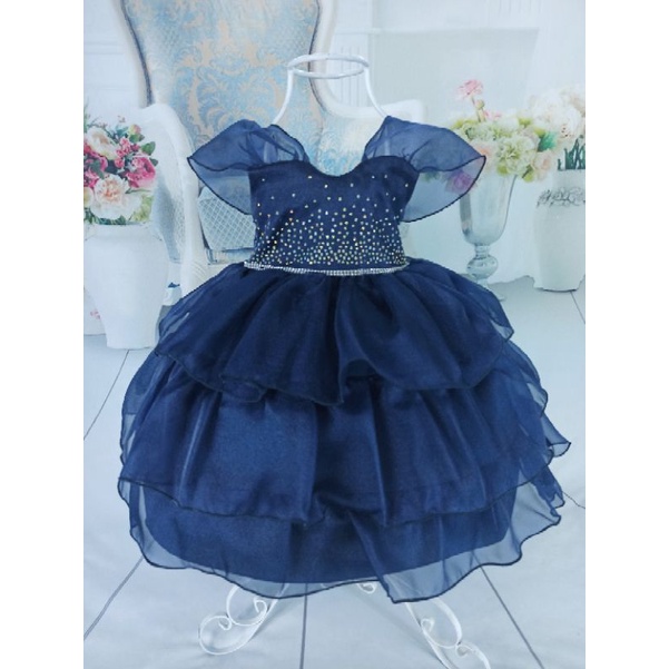 Vestido infantil de hot sale festa azul marinho