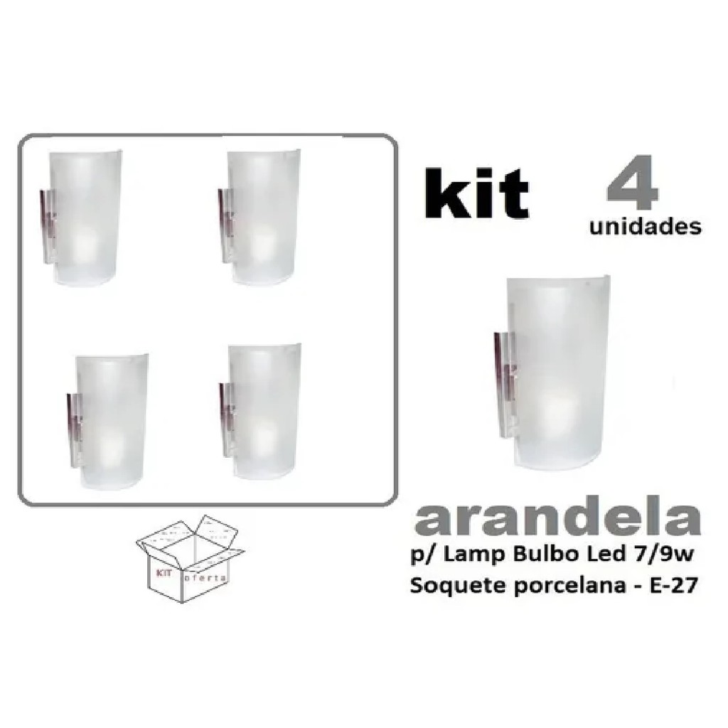 Kit 4 Arandela Calha Paulistinha Vidro Fosco C1504