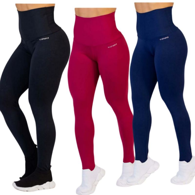 Calça Legging Meia Cinta Romance Feminina Suplex Basica Cintura Super Alta  Modelador