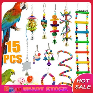 15 Pçs/Set Kit Brinquedo Papagaio Contas Bola Sino Leve Acrílico Pássaros Gaiola Balanço Mastigar Para Animais De Estimação