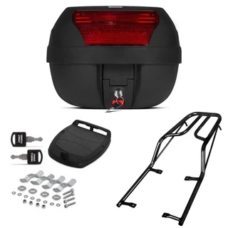 Kit Bau 28 Litros + Bagageiro Moto Shineray 50 Phoenix 49cc Bauleto Cinquentinha 50cc