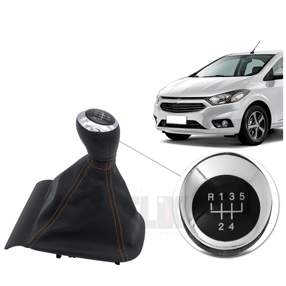 Kit Coifa de Alavanca Com Manoplas de Câmbio Carro Chevrolet Onix / Prisma  2013-2019 PRETA COM CINZA BASE PRETA / Cor: PRETA CROMADA (ENC. PRESSÃO) -  Melhores Acessórios para seu Veículo você