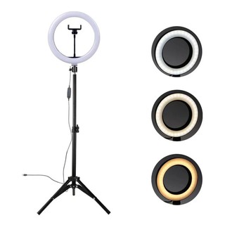 Iluminador Ring Light Anel Luz Led Completo Portátil 26 cm / 10 Polegadas + Tripé altura ajustável até 2,1 metros