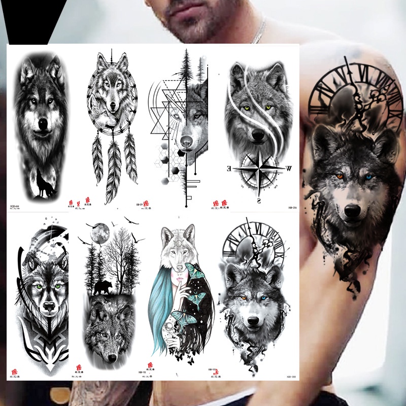 Tatuagem temporária à prova dwaterproof água adesivo preto lobo
