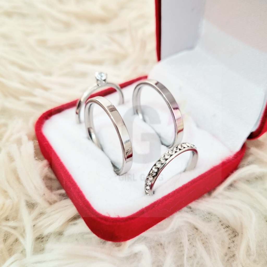 Par Alianças Namoro Prata Fina 2mm Quadrada Reta Aço + Anel solitário + Aparador