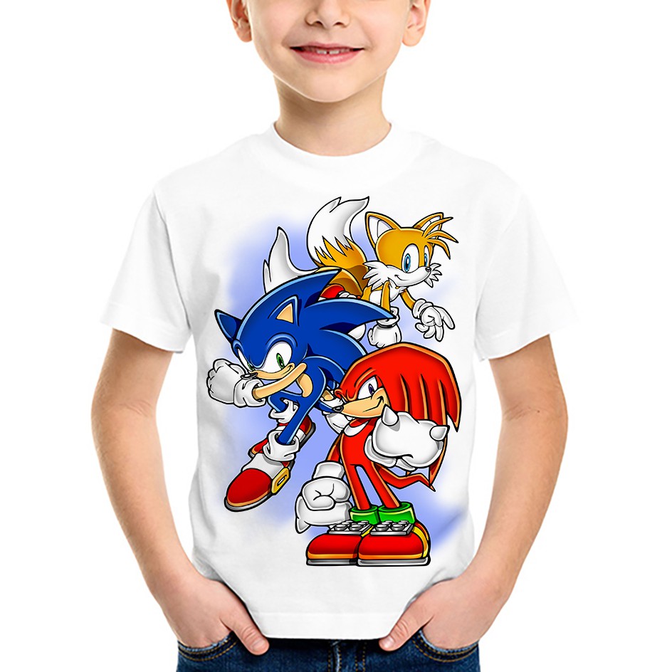 Camiseta Infantil jogo do Sonic Knuckles Tails Filme Sonic 2