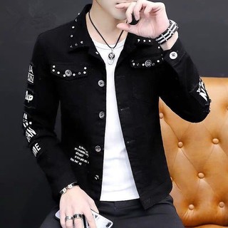 [Liu] Stock masculino coreano jaqueta jeans slim de estudante
