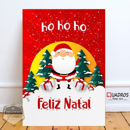 Natal - Placa Decorativa para Porta ou Parede - Ho Ho Ho, Feliz