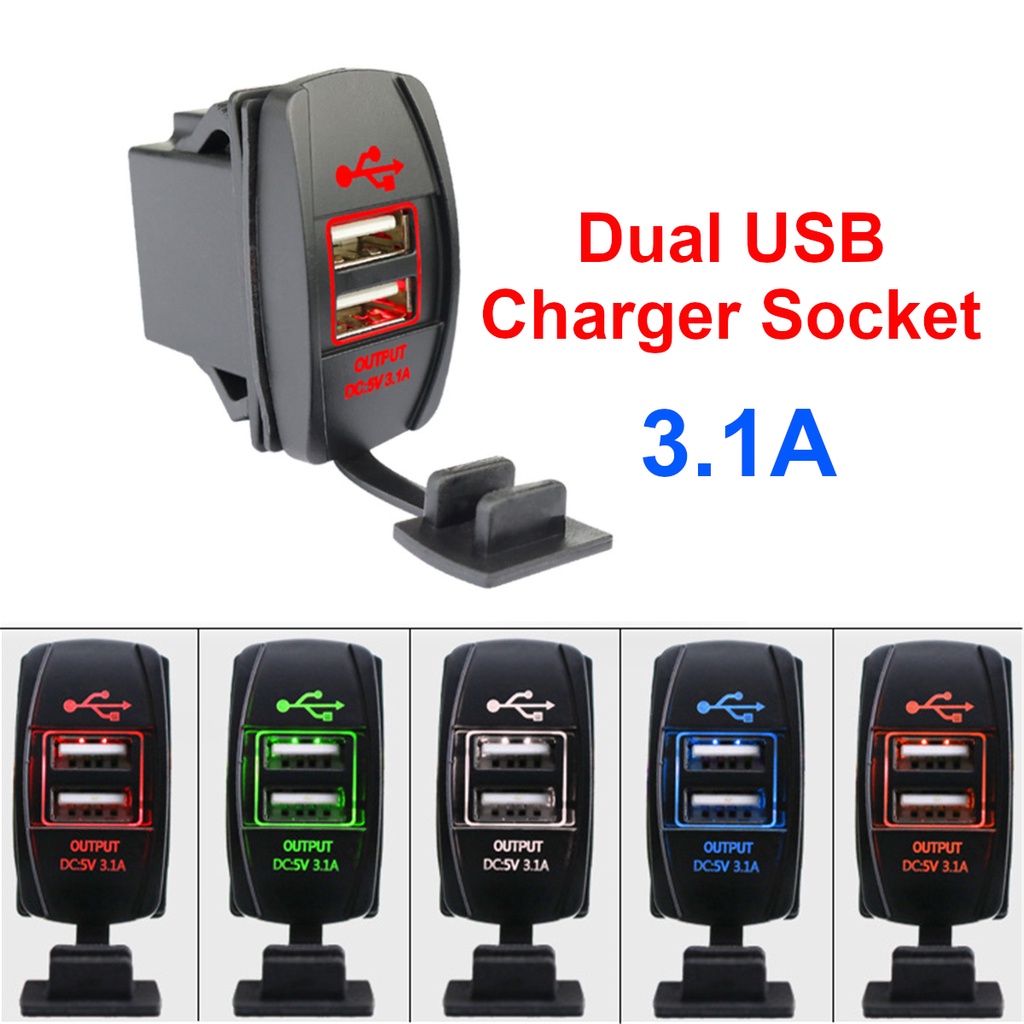 Aqxreight Presa USB Doppia Ricarica Rapida 5V 3.1A Con LED - 12/24V - Caricatore Per Camper, Roulotte, Barca - Sostituzione Con Protezioni Intelligenti