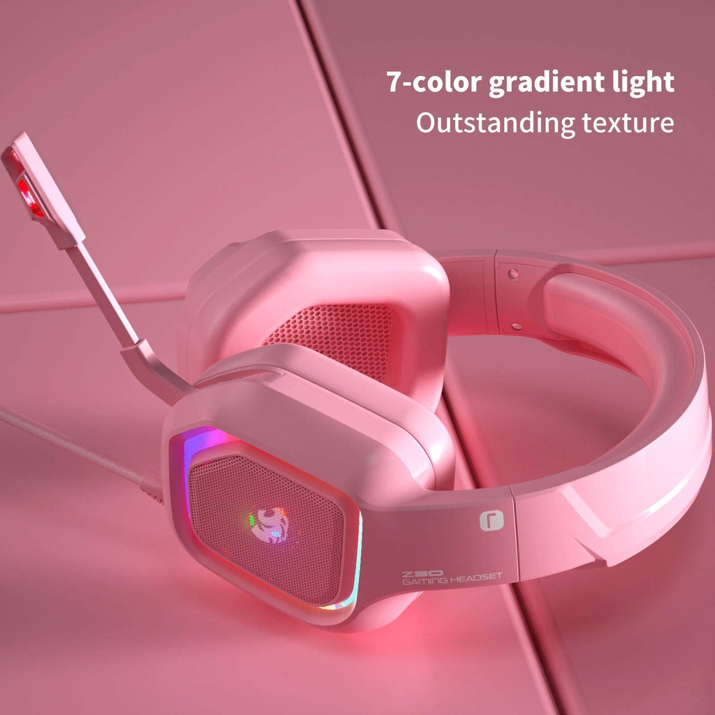 Fone De Ouvido Gamer Com Fio Microfone Headset RGB Rosa Para Celular PC Computador Menina Criança Feminino