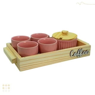 Jogo Xicara Café com Bandeja E Açucareiro Rosa Porcelana Cantinho do Café - Mundo da Porcelana