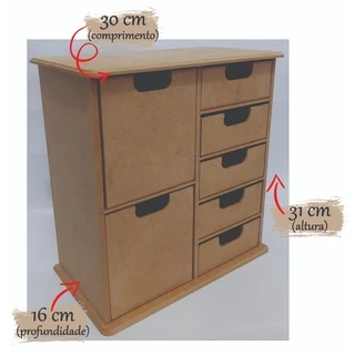 Gaveteiro de Mesa Pequeno Multiuso com 7 Gavetas Mdf Cru