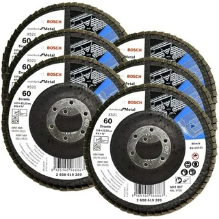 Discos Flap 115mm p/ Metal Bosch Grão 60 Kit com 6 Curvo Standard 4.1/2"