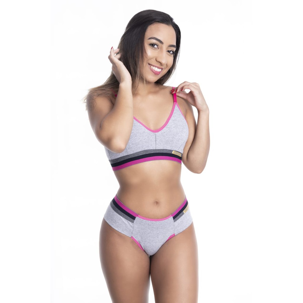 Conjunto lingerie Soutien sutiã e Calcinha de Algodão Penteado