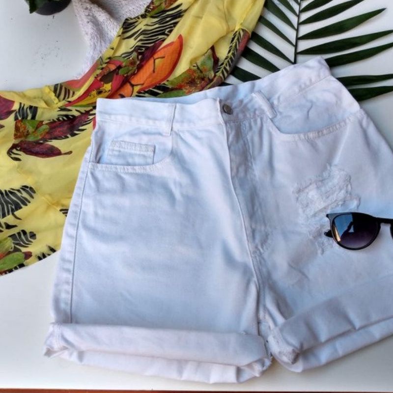 Short jeans branco store feminino cintura alta