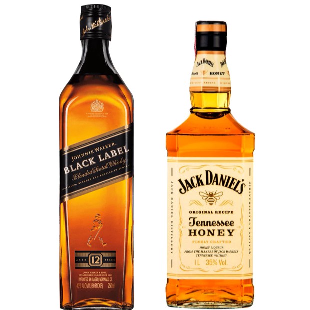 Whisky Johnnie Walker Black Label + Jack Daniel's Honey 1L Shopee Brasil