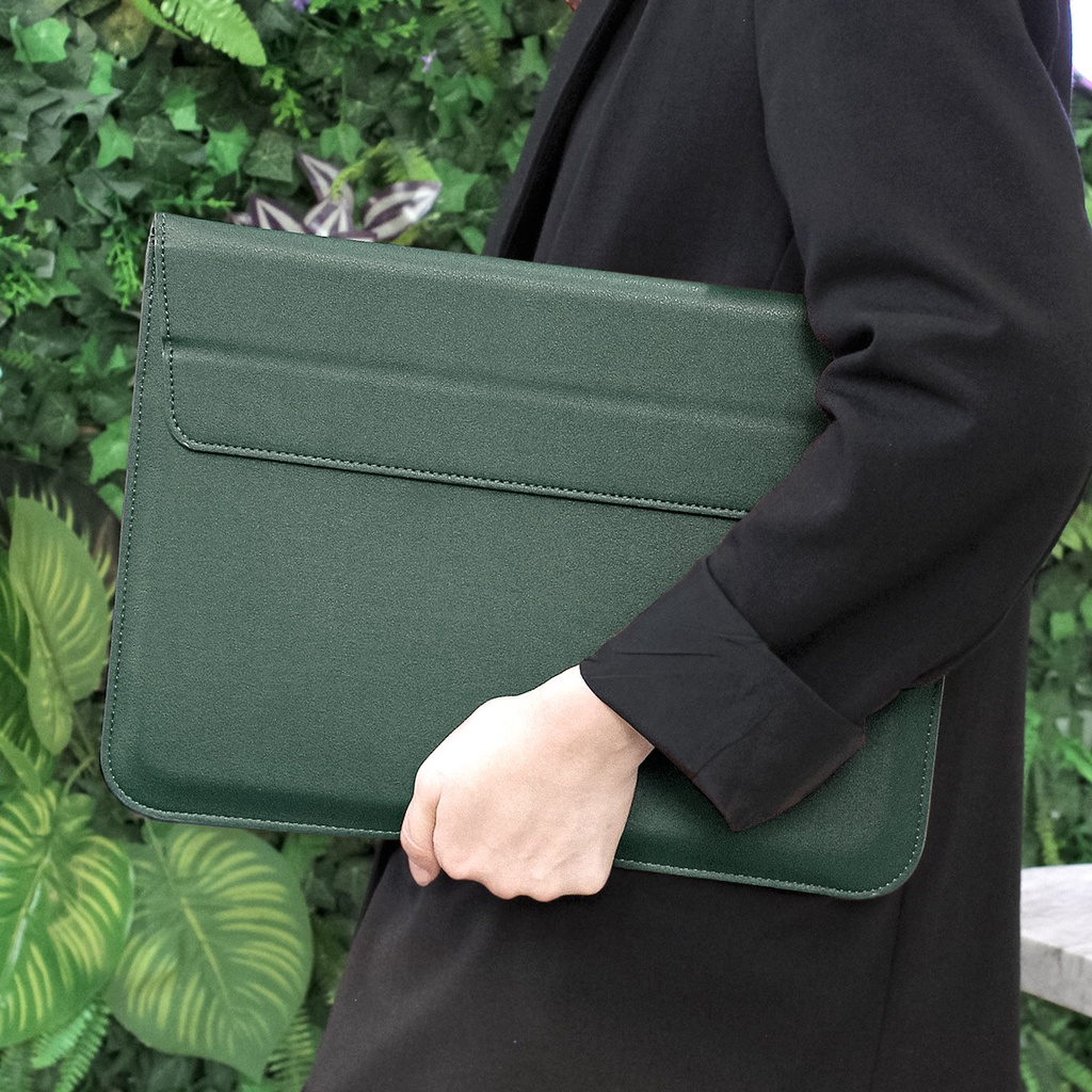 Novo Bolsa Para Envelope De Couro Verde Escuro MacBook 2022 M1 M2 Air Pro 11.6/12/13.3/14/15.4/16polegadas Capa Notebook Suporte Impermeável E À Prova De Arranhões