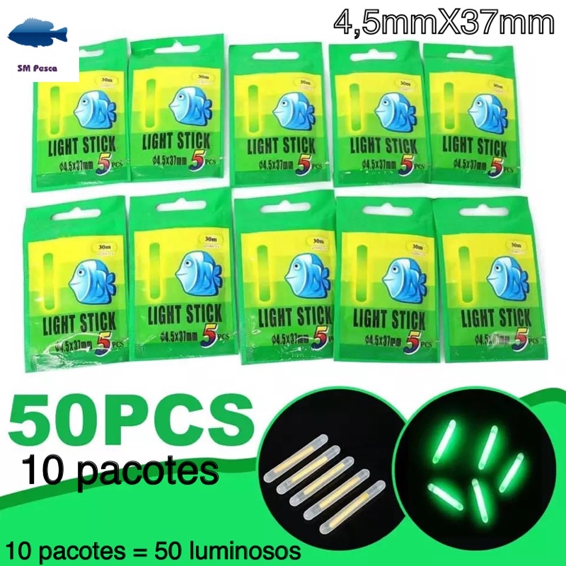 50 luminosos/10 pacotes luz Química Bastão Luminoso Starlight Pesca Noturna 4,5x37mm 10 pacotes Light Stick luminoso