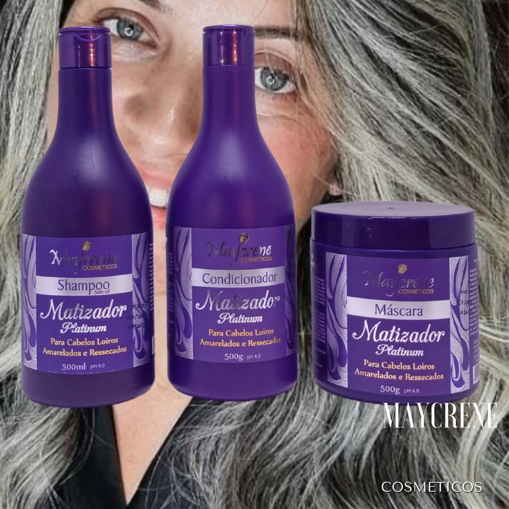 Kit Matizador Loiro Platinum Maycrene 3x500ml Elimina o Amarelado de ...