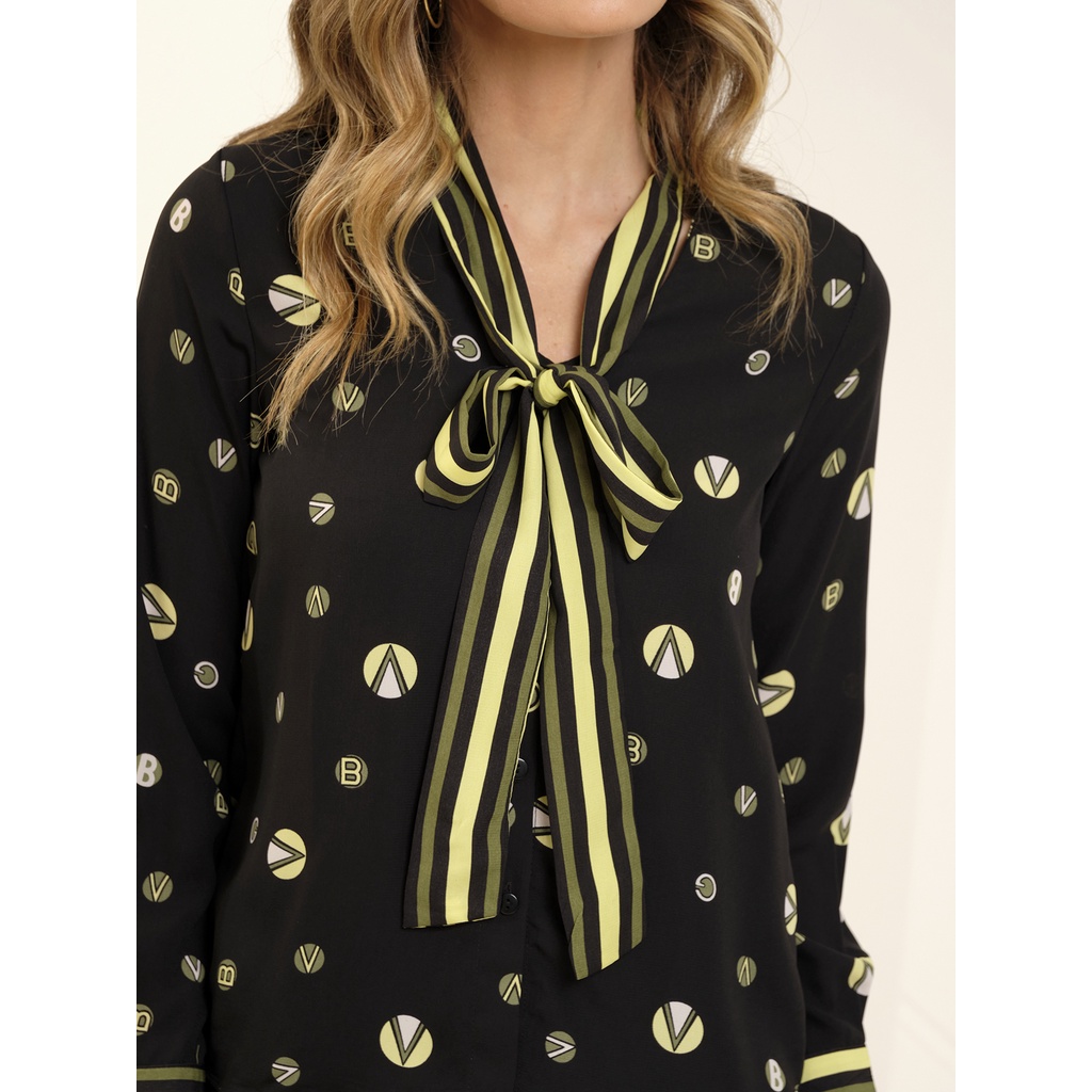 Camisa Blusa Feminina Manga Longa Gola Amarração - QB0032