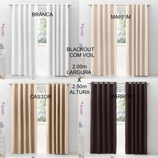 Cortina Blackout PVC LONA com tecido Voil = 2 folhas de 1,40m largura x 2,50m de altura Para Varão de até 2m