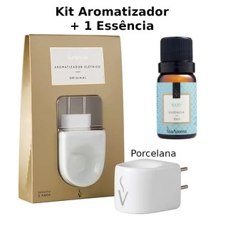 Kit Aromatizador difusor elétrico porcelana Original + 1 essência 10ml Via Aroma