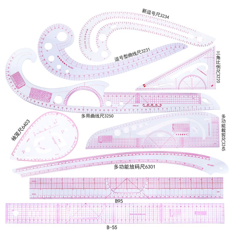 SA Conjunto De 9 Réguas De Costura Medida De Esboço De Desenhotemplate DIY Clothing