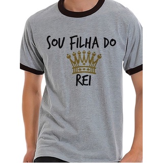 Camiseta Feminina Algodão Gola Redonda T Shirt Filha do Rei Cristã Gospel  Frases Bíblicas Cor:Amarelo;Tamanho:GG