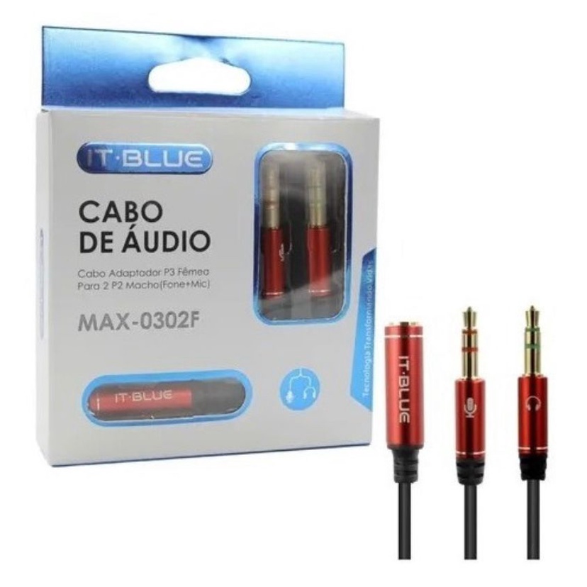 Cabo Adaptador Para Som De Carro Fone de Ouvido e Pc It-blue /P3 Fêmea para 2 P2 Macho MAX-0302F