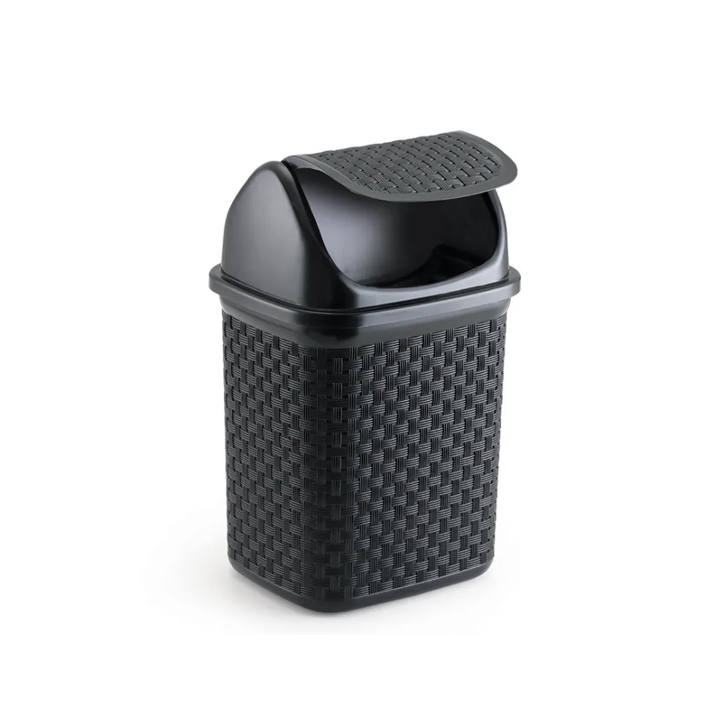 Lixeira 4,5 Litros Basculante Rattan Para Pia, Banheiro, Escritório Cores Preto E Branco Nitron