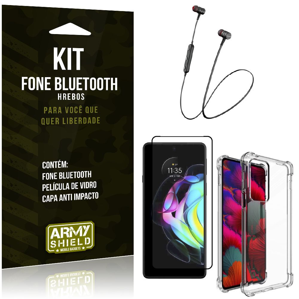 Kit Moto Edge 20 Fone Bluetooth HS-615 + Capa Anti Impacto + Película ...