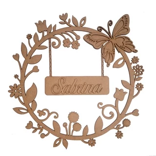 Guirlanda infantil porta maternidade 30cm com nome personalizado Mdf cru 3mm