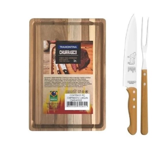 Kit churrasco tábua, garfo e faca Tramontina 7 210491